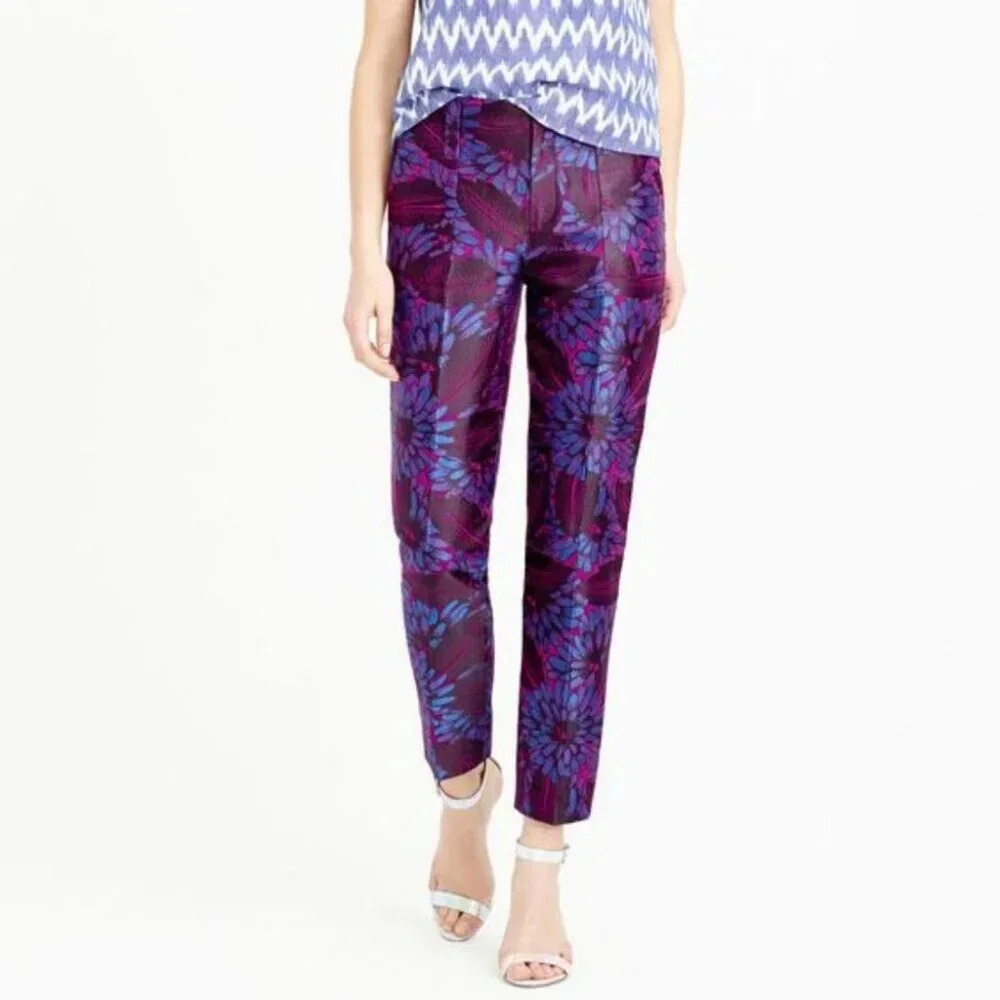J.crew Womens 0 Midnight Jacquard Floral Slim Trouser In Purple